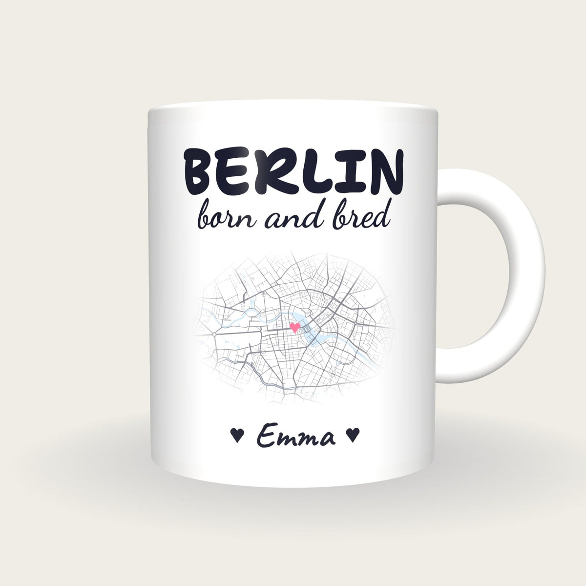 Personalised Berlin Map Mug, Berlin Born And Bred, front