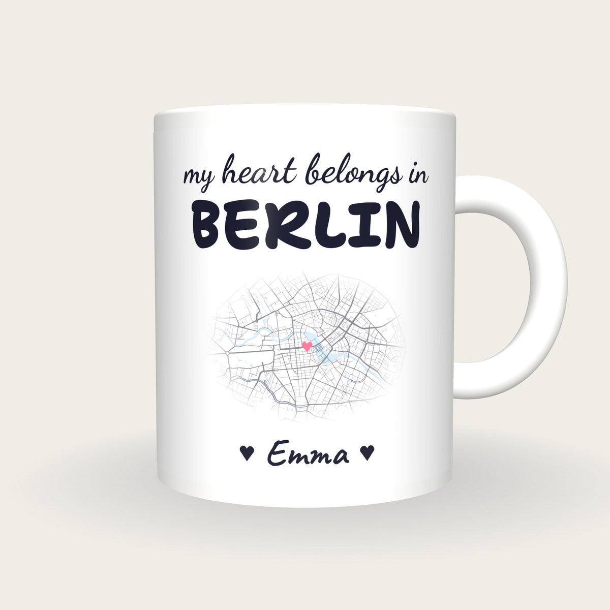 Personalised Berlin Map Mug, My Heart Belongs In Berlin, front