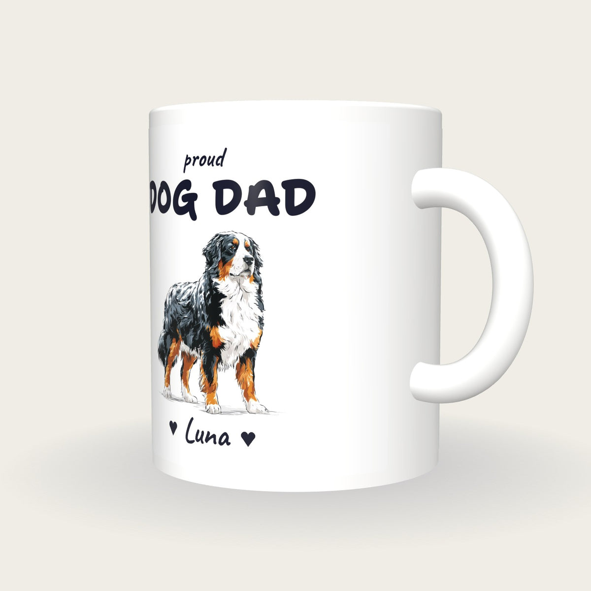 Personalised Bernese Mountain Dog Dad Mug, three-quarter view