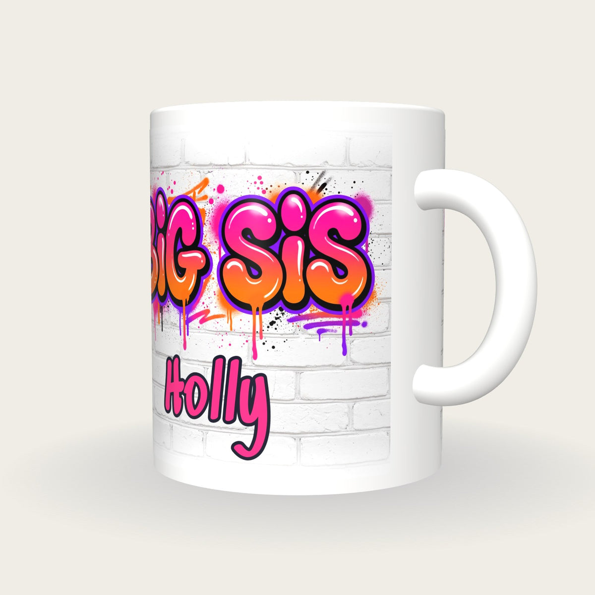 Personalised Big Sis Graffiti Mug, three-quarter view