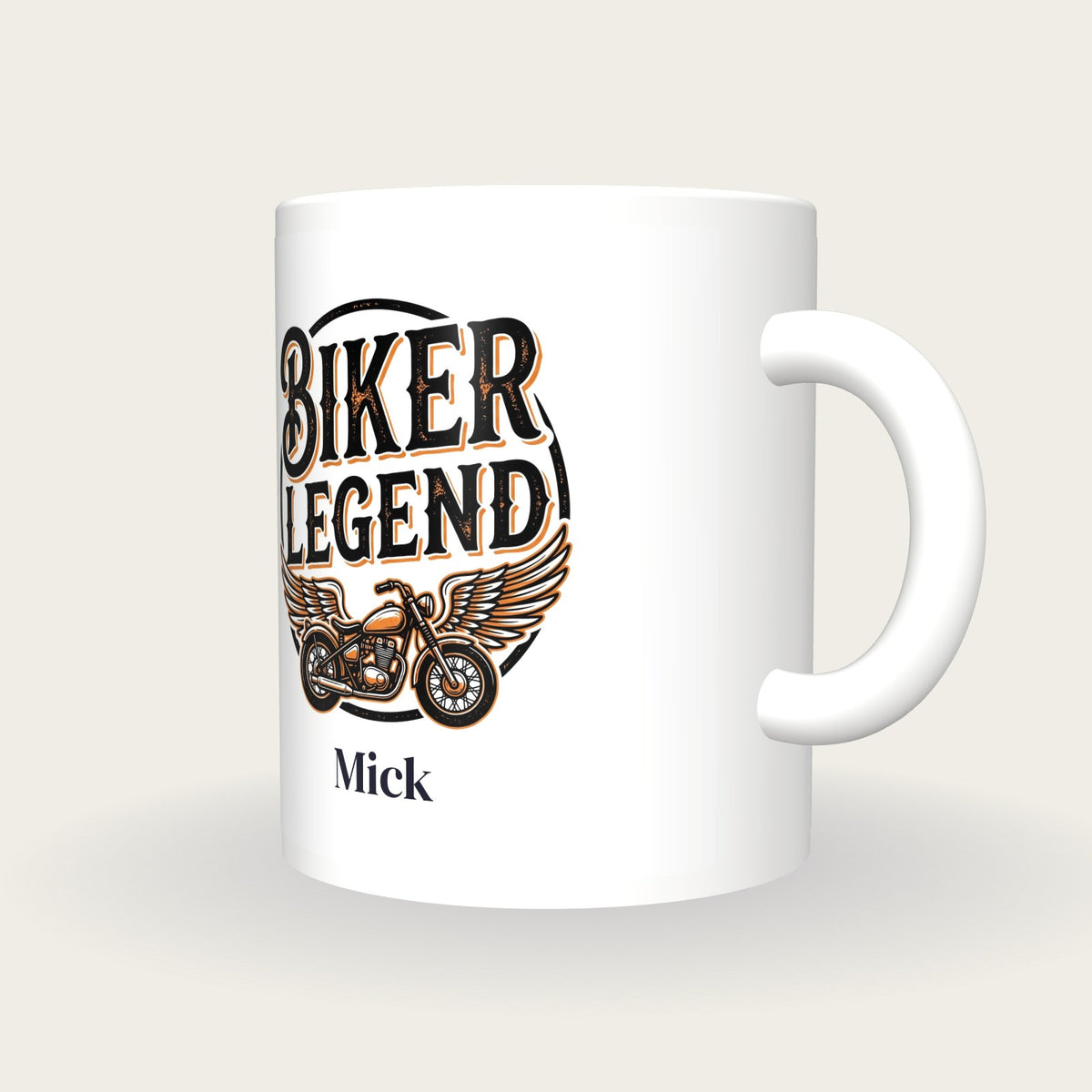 Personalised Biker Legend Motorbike Mug, three-quarter view