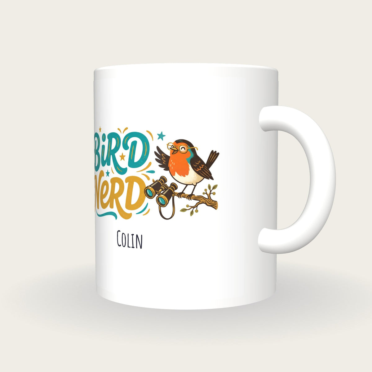 Personalised Bird Nerd Mug, three-quarter view