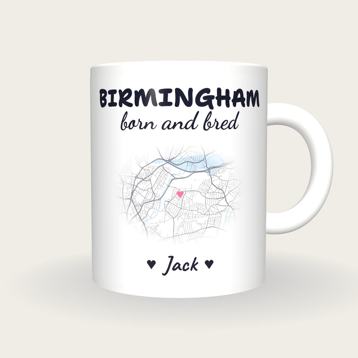 Personalised Birmingham Map Mug, Birmingham Born And Bred, front