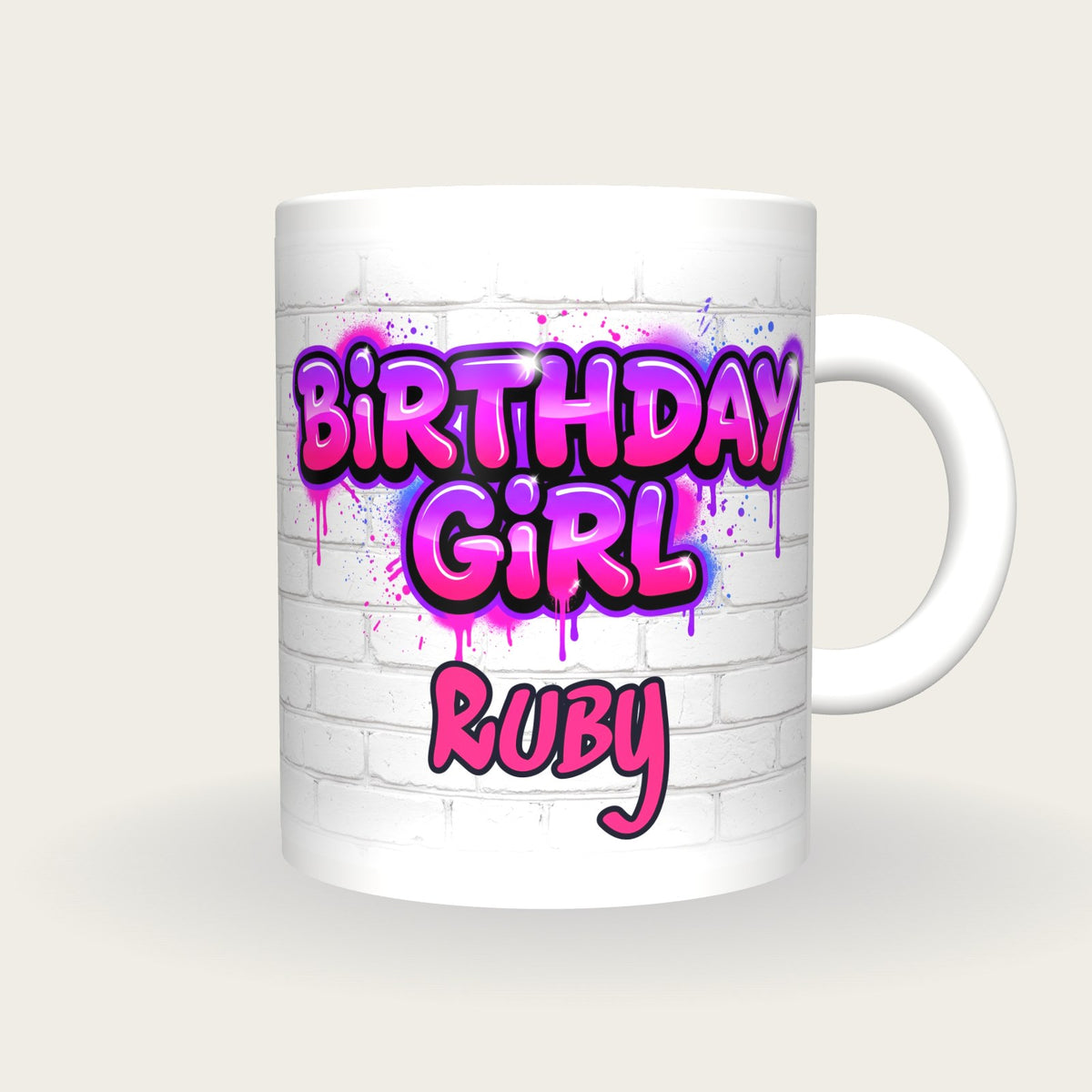 Personalised Birthday Girl Graffiti Mug, front