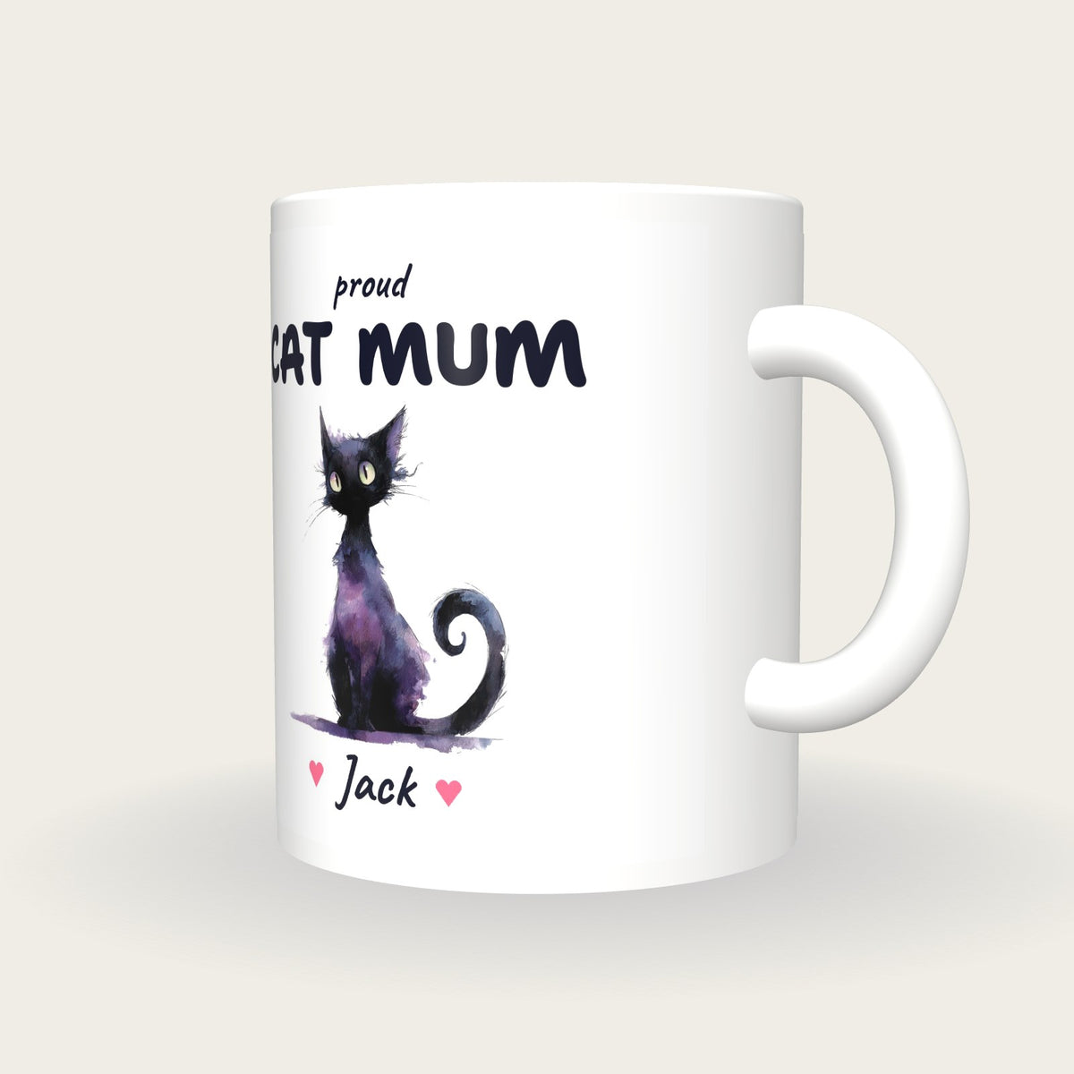 Personalised Black Cat Mug, Cat Mum, three-quarter view