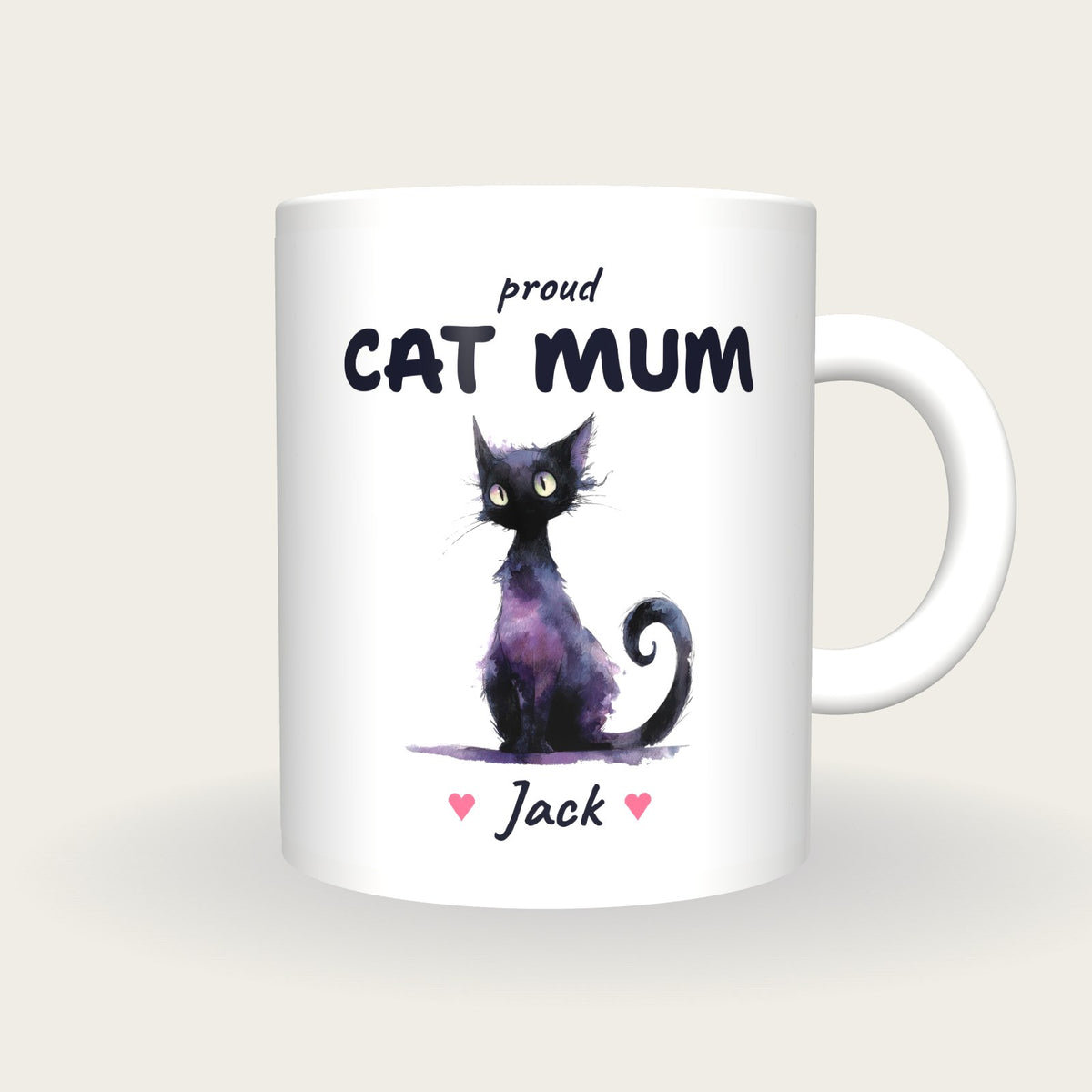 Personalised Black Cat Mug, Cat Mum, front