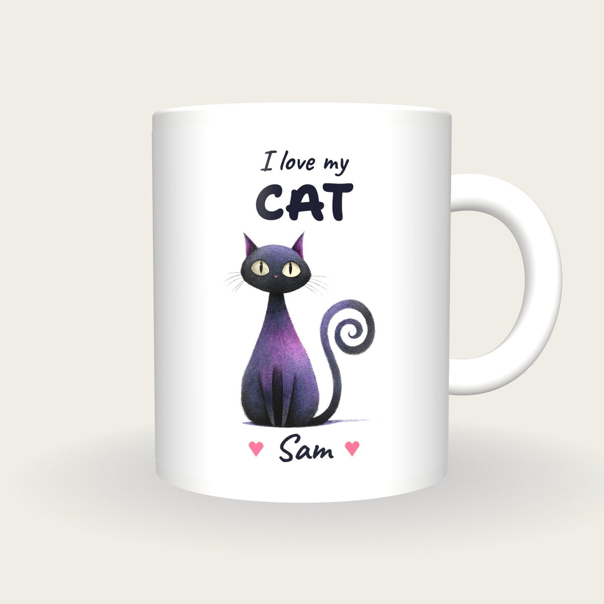Personalised Black Cat Mug, I Love My Cat, front