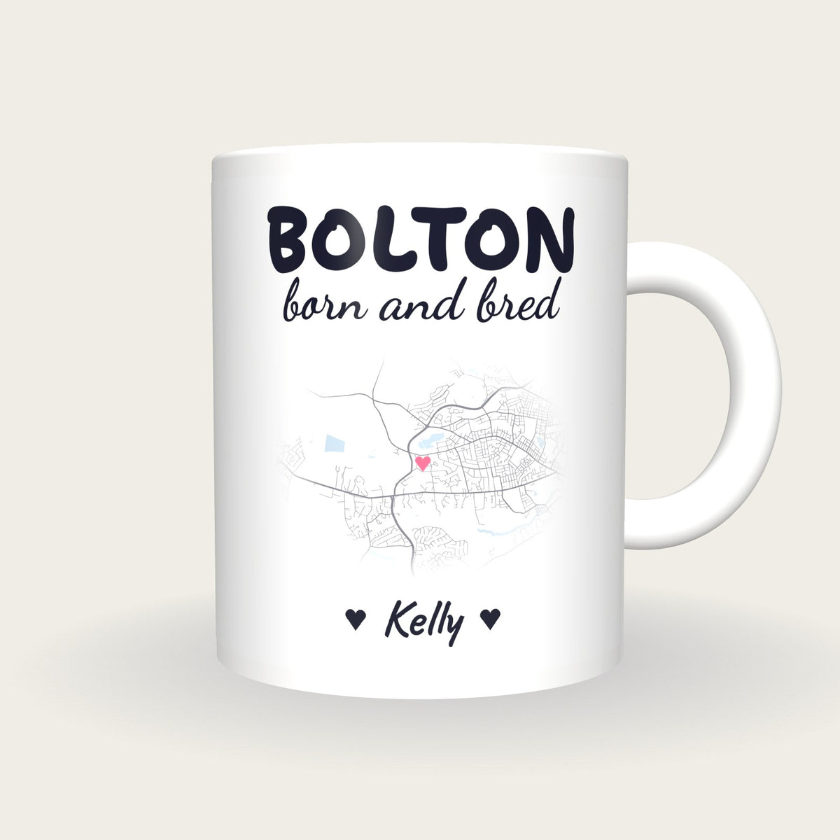 Personalised Bolton Map Mug, Bolton Born And Bred, front