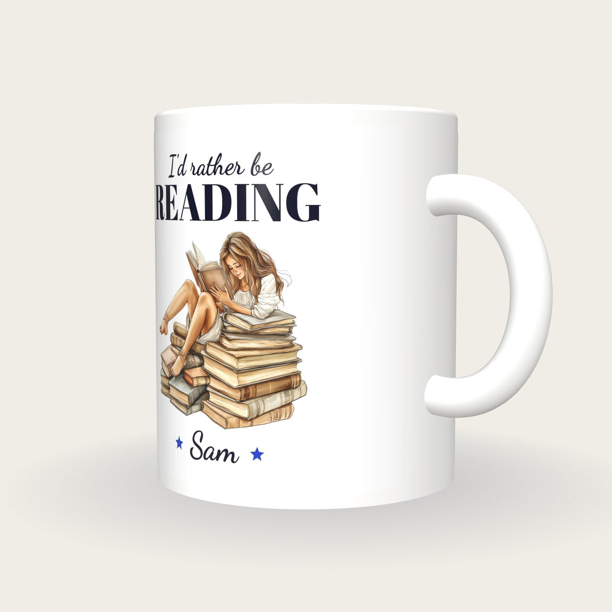 Personalised Book Lover Mug, I'd Rather Be Reading, three-quarter view