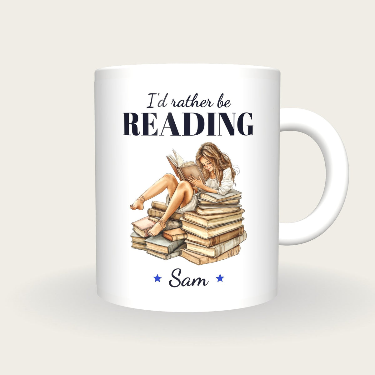 Personalised Book Lover Mug, I'd Rather Be Reading, front