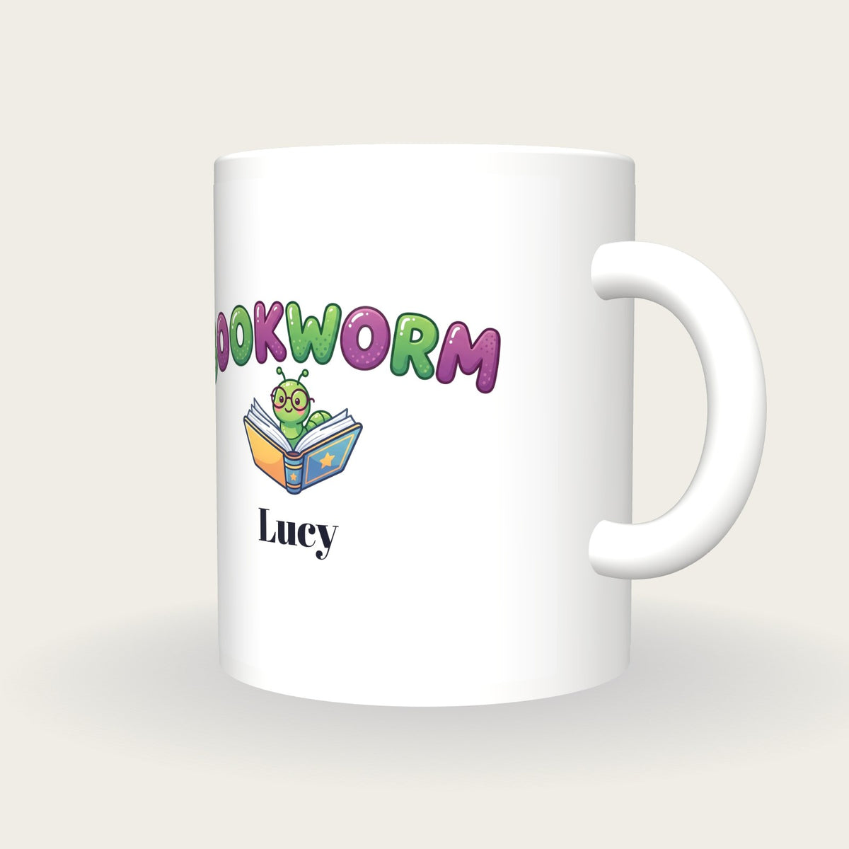 Personalised Bookworm Mug, three-quarter view