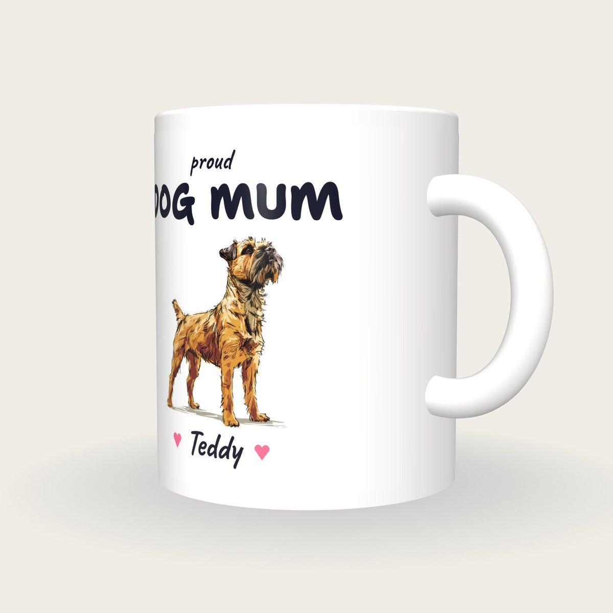 Personalised Border Terrier Dog Mum Mug, three-quarter view