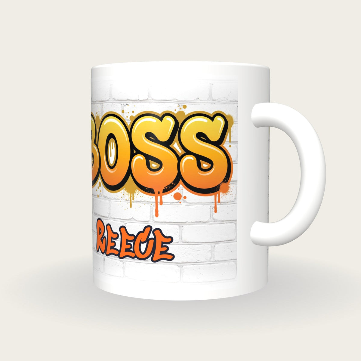 Personalised Boss Graffiti Mug, three-quarter view