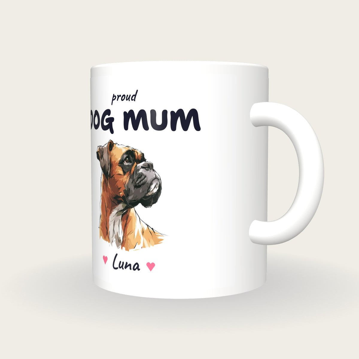 Personalised Boxer Dog Mum Mug, three-quarter view
