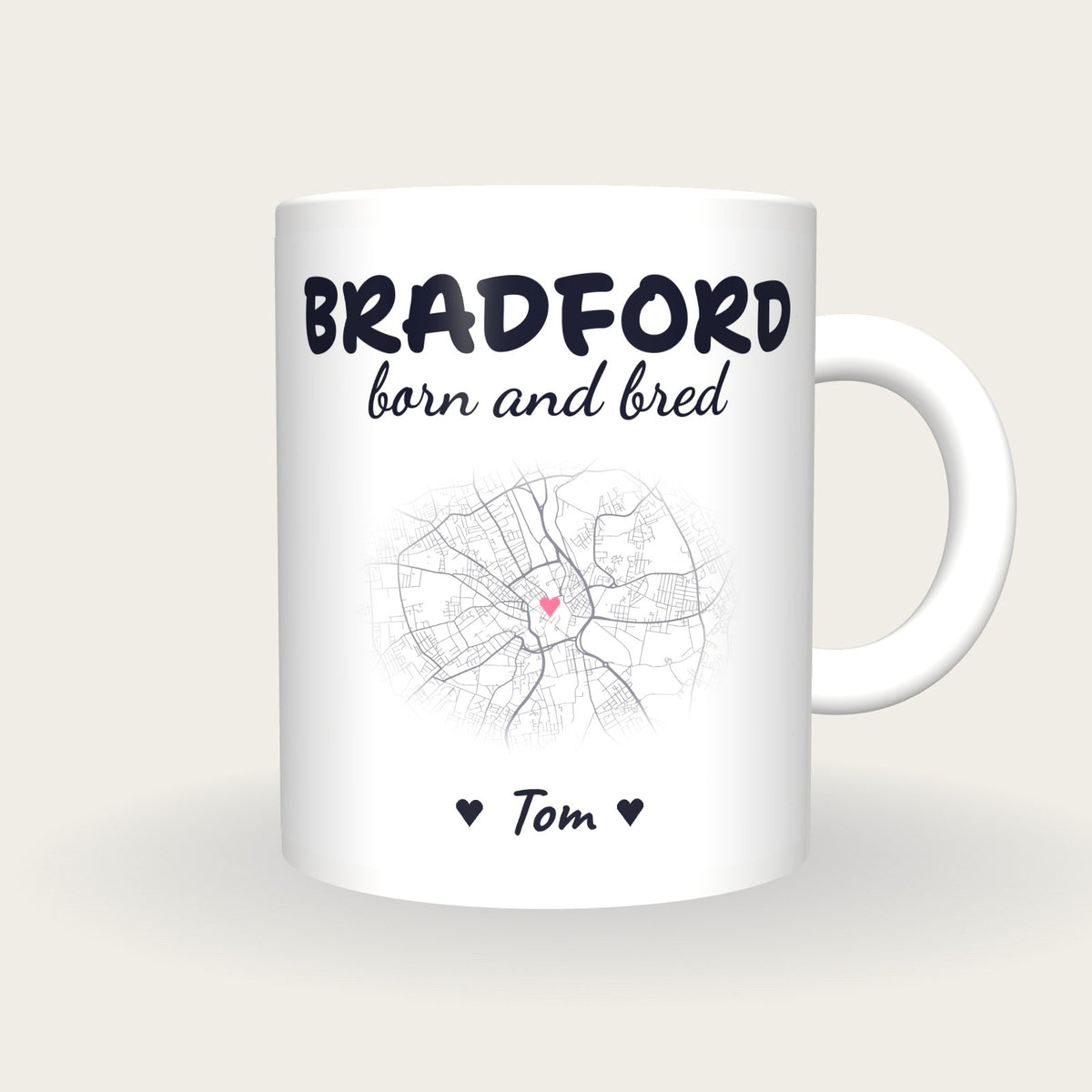 Personalised Bradford Map Mug, Bradford Born And Bred, front