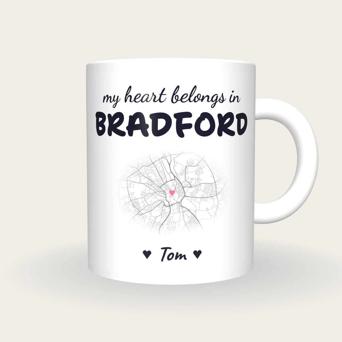 Personalised Bradford Map Mug, My Heart Belongs In Bradford, front