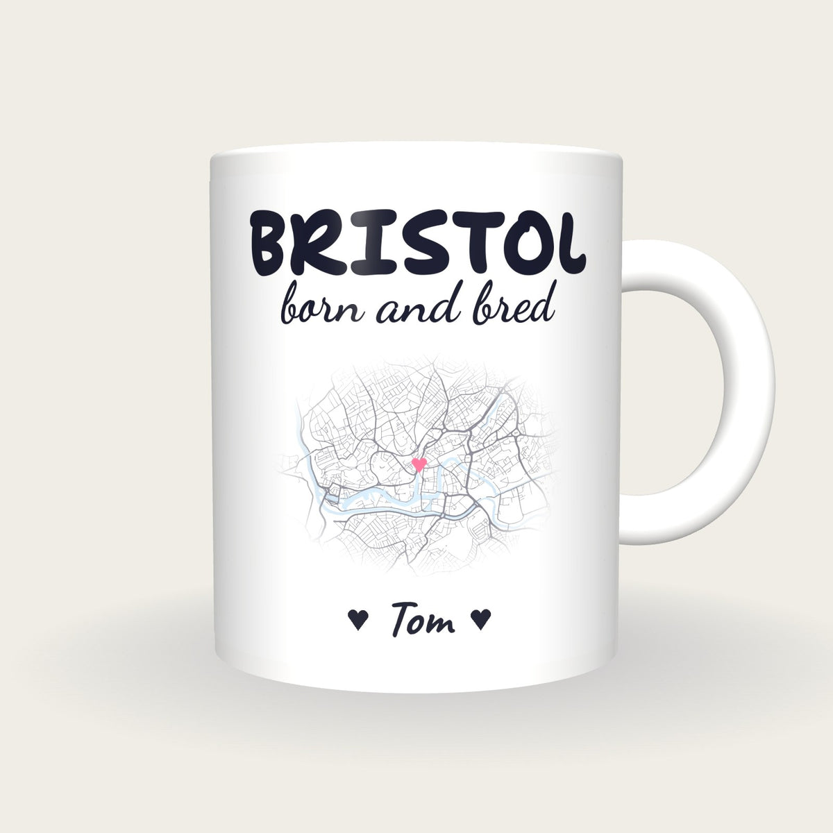 Personalised Bristol Map Mug, Bristol Born And Bred, front