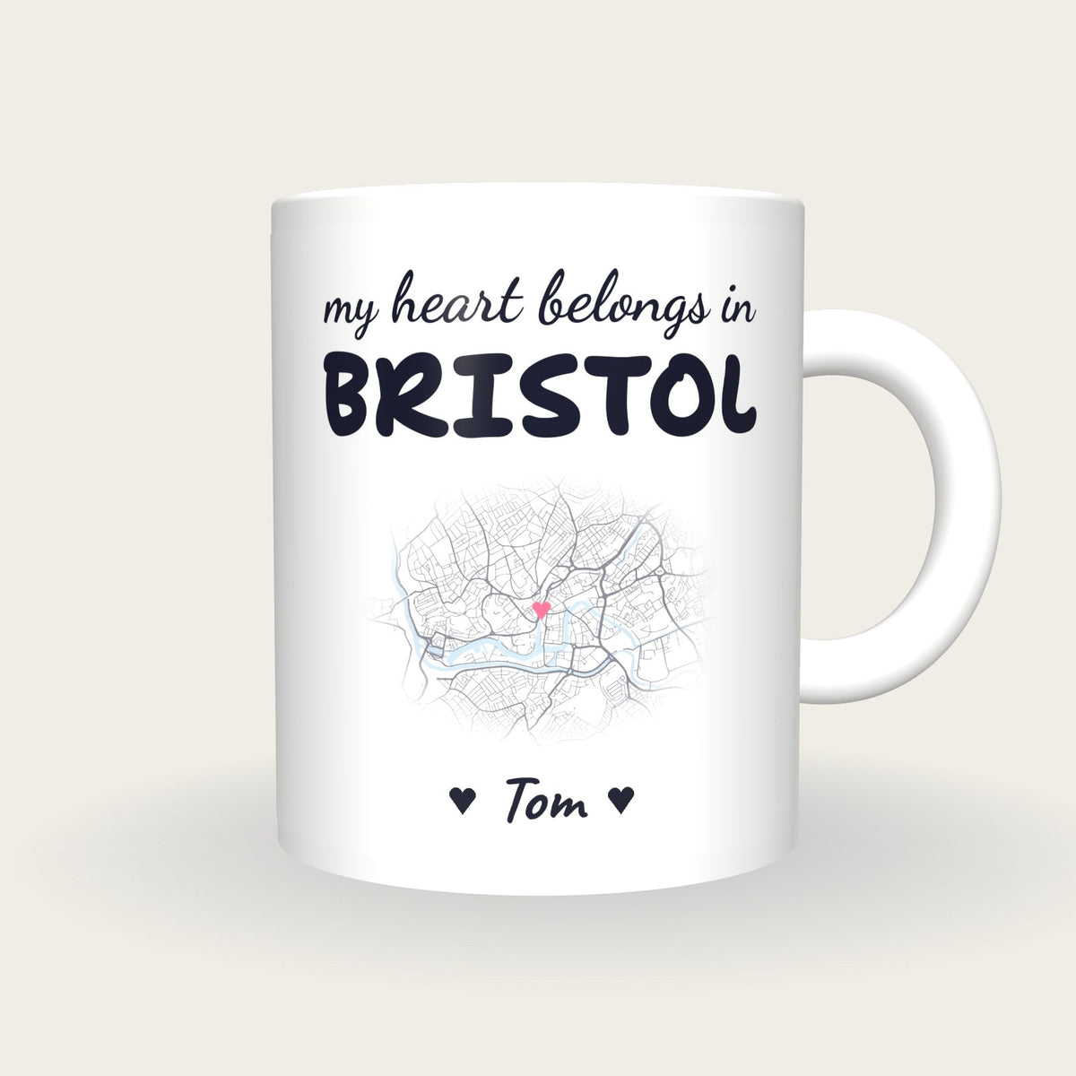 Personalised Bristol Map Mug, My Heart Belongs In Bristol, front