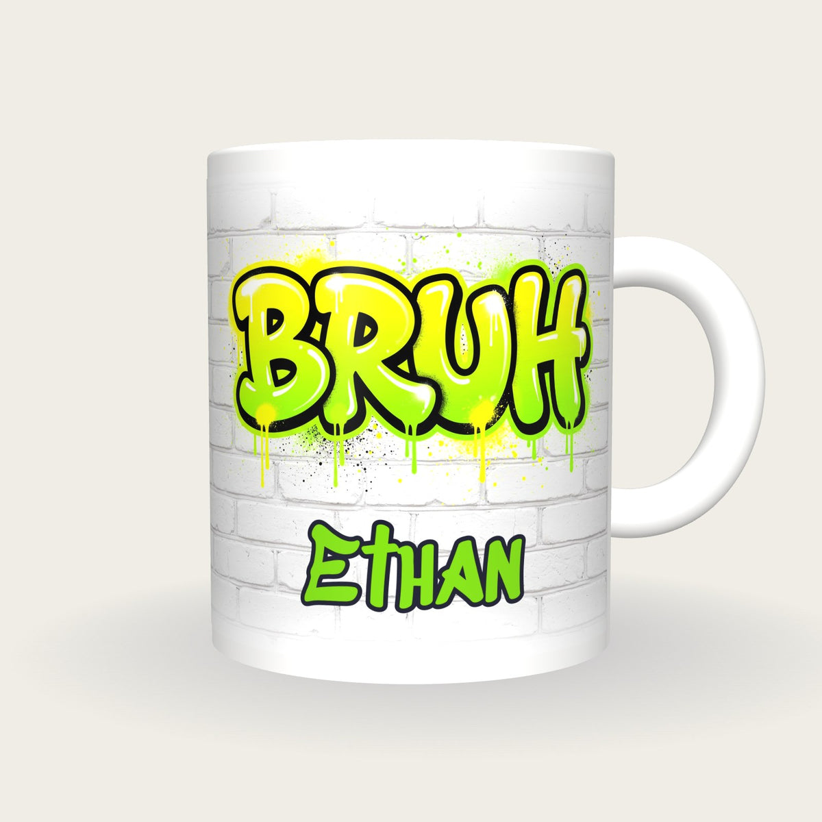 Personalised Bruh Graffiti Mug, front