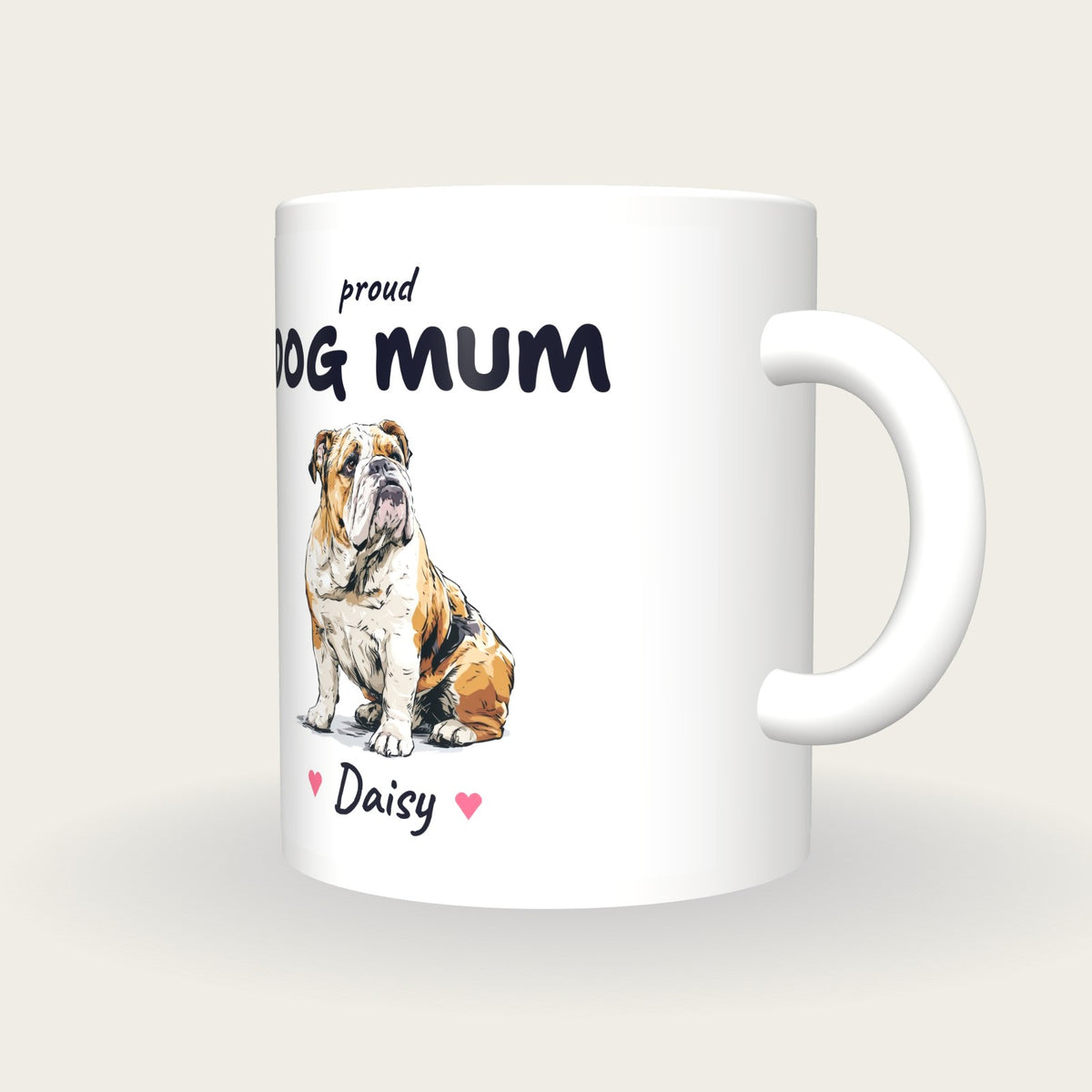 Personalised Bulldog Dog Mum Mug, three-quarter view