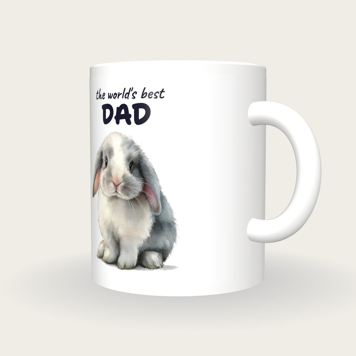 Personalised Bunny Mug, Best Dad, three-quarter view