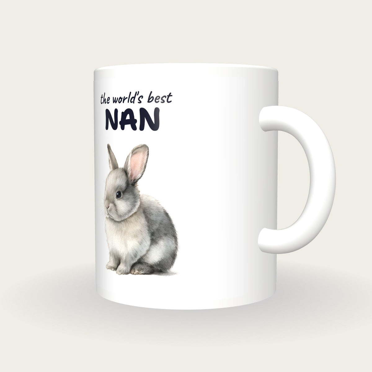 Personalised Bunny Mug, Best Nan, three-quarter view