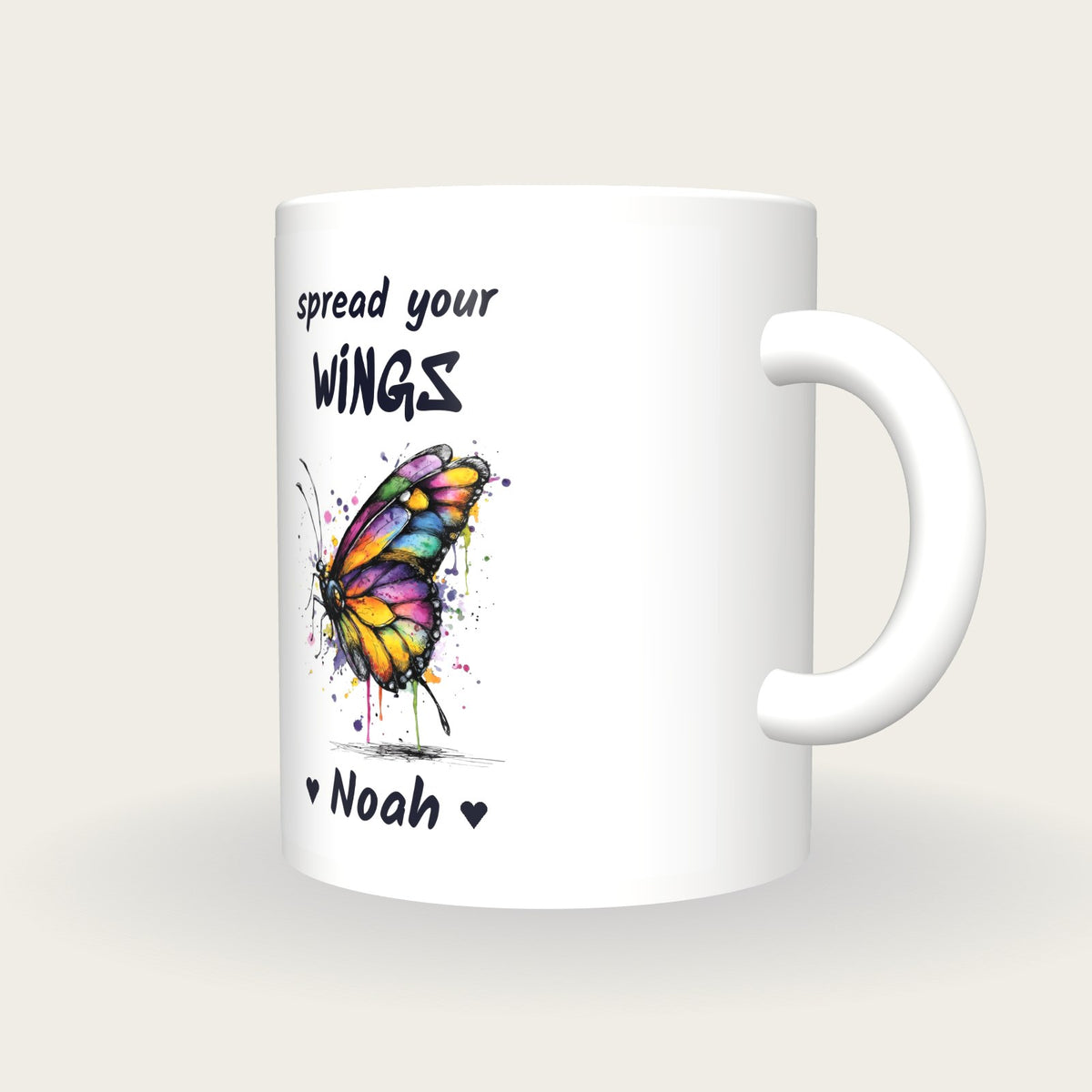 Personalised Butterfly Mug, Spread Your Wings, three-quarter view