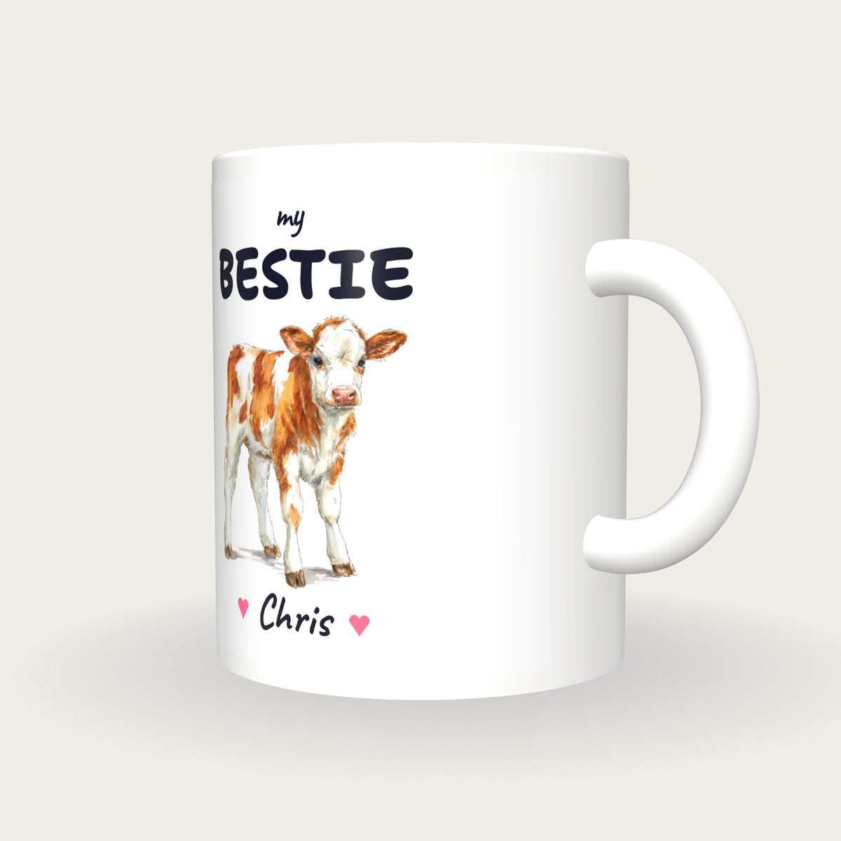 Personalised Calf Mug, My Bestie, three-quarter view