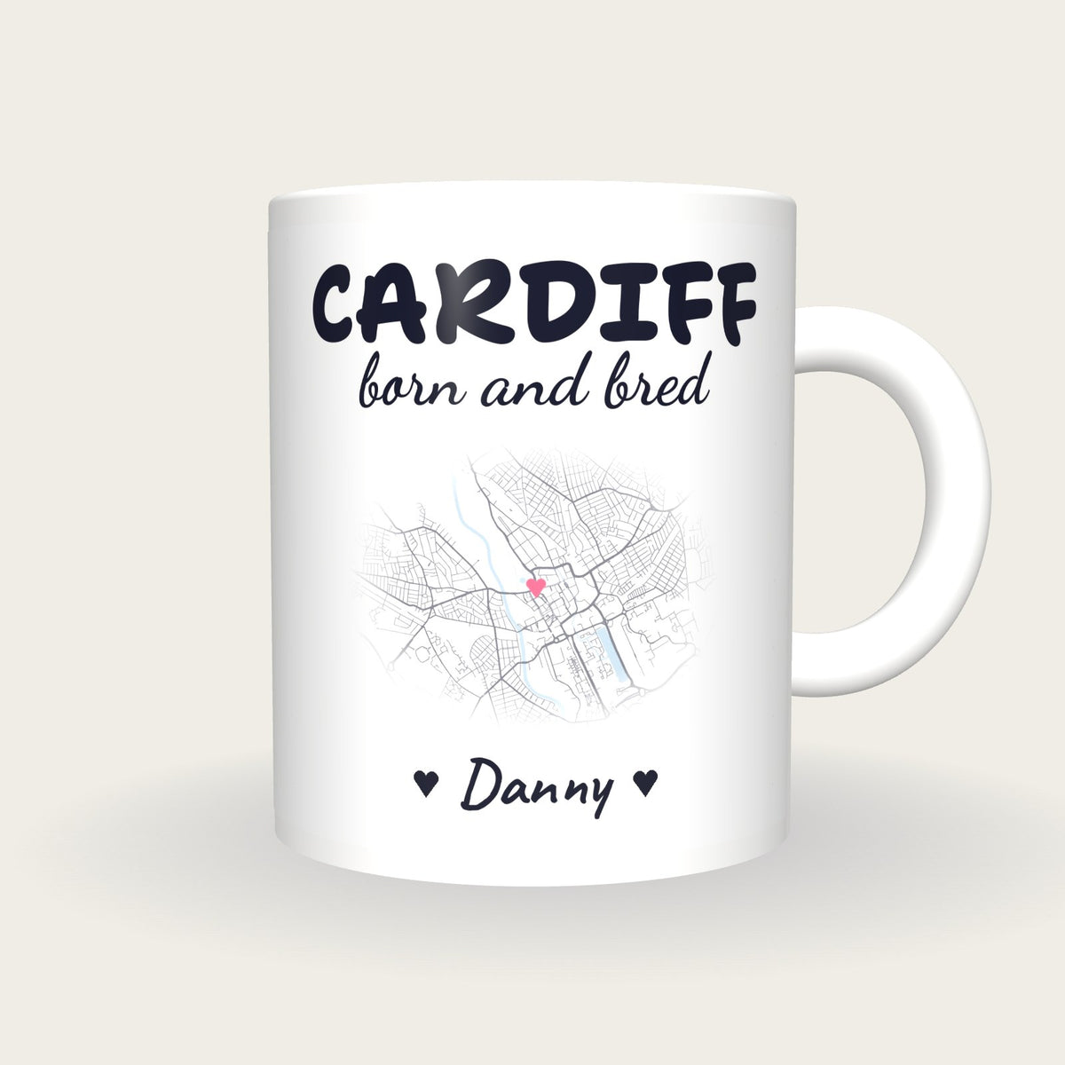 Personalised Cardiff Map Mug, Cardiff Born And Bred, front