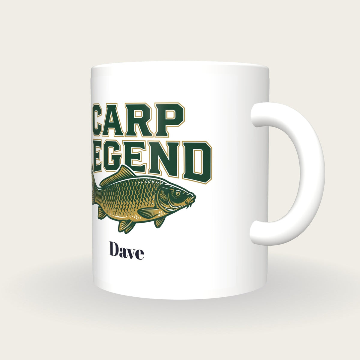 Personalised Carp Legend Fishing Mug, three-quarter view