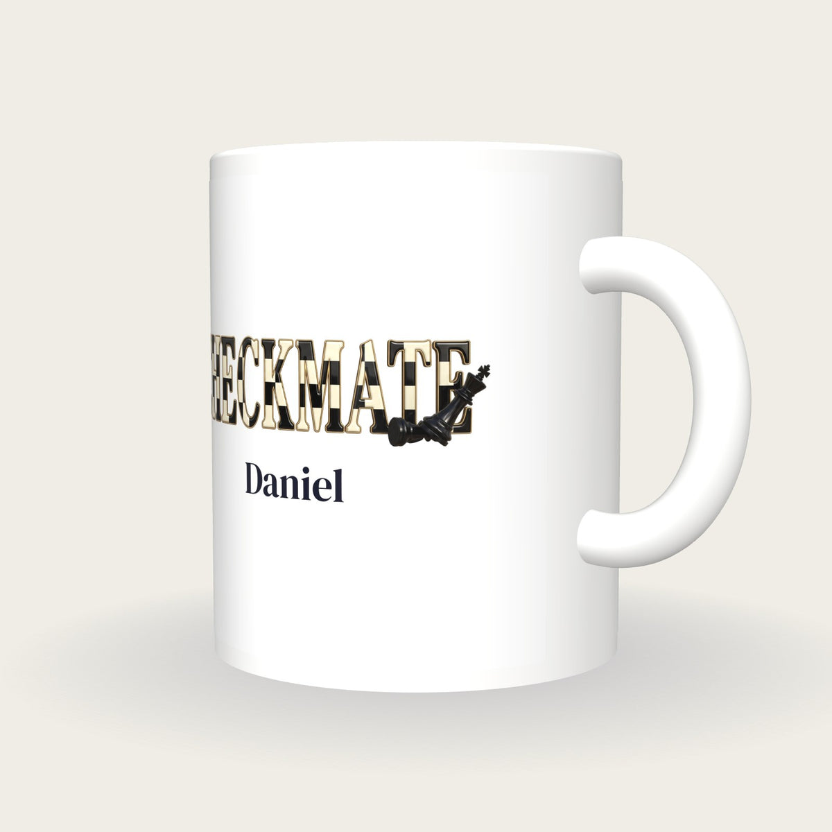 Personalised Checkmate Chess Mug, three-quarter view