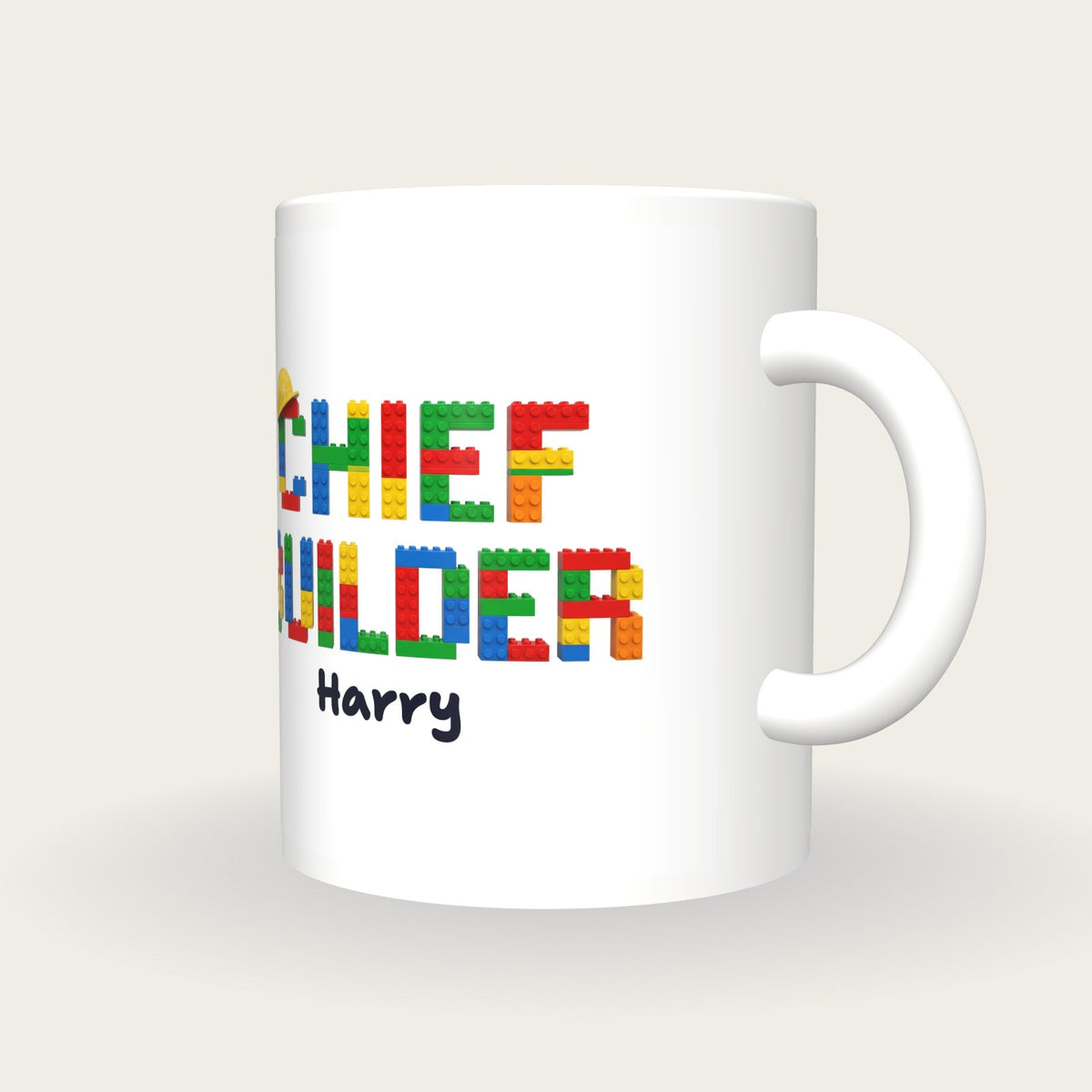 Personalised Chief Builder Brick Mug, three-quarter view
