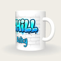 Personalised Chill Graffiti Mug, three-quarter view