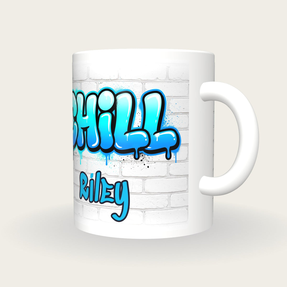 Personalised Chill Graffiti Mug, three-quarter view