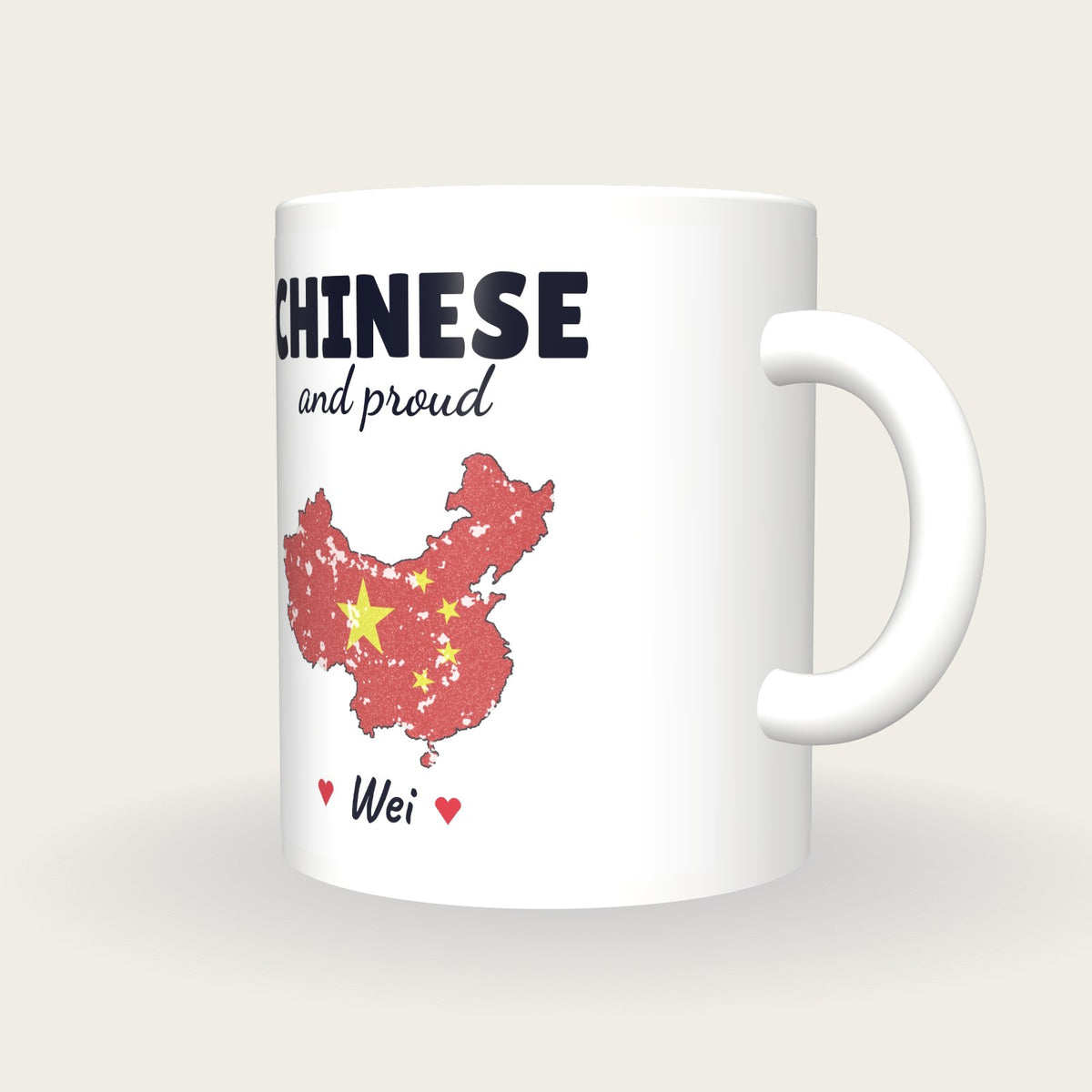 Personalised China Map Mug, Chinese And Proud, three-quarter view