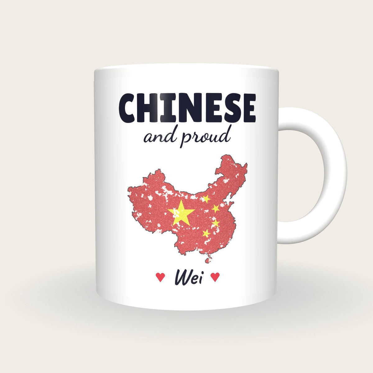 Personalised China Map Mug, Chinese And Proud, front