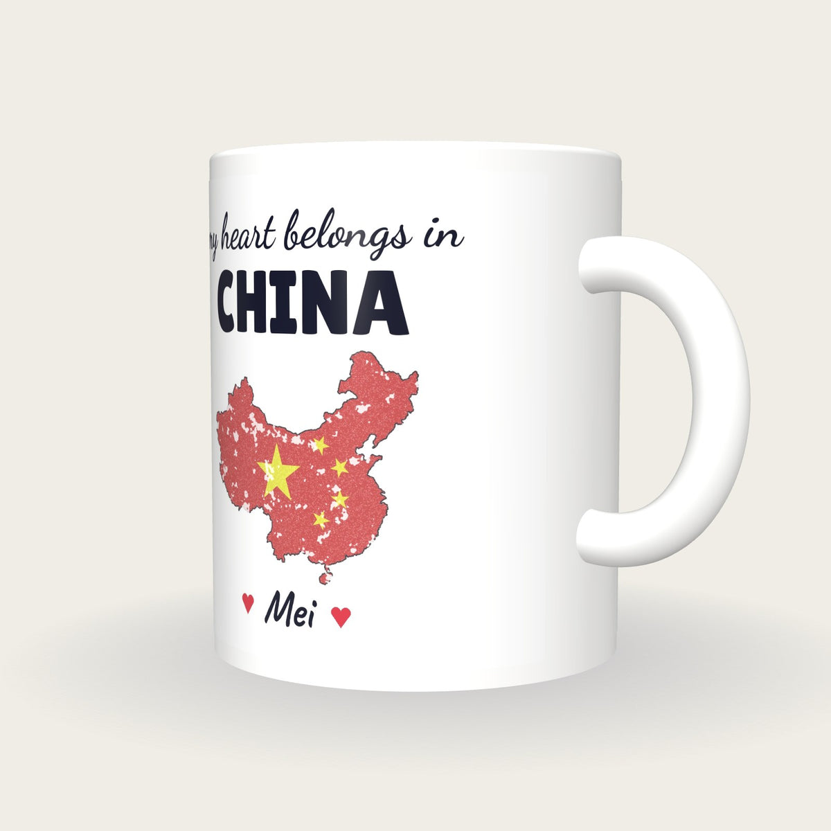 Personalised China Map Mug, My Heart Belongs In China, three-quarter view