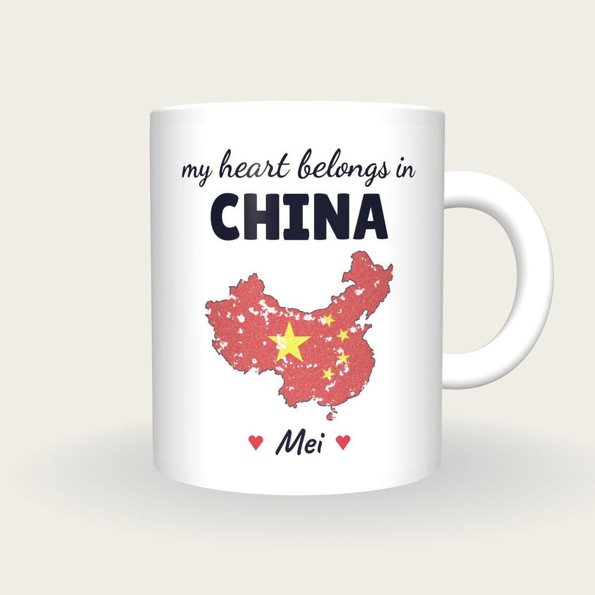 Personalised China Map Mug, My Heart Belongs In China, front