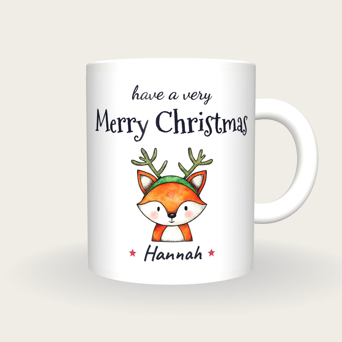 Personalised Christmas Fox Mug, Merry Christmas, front