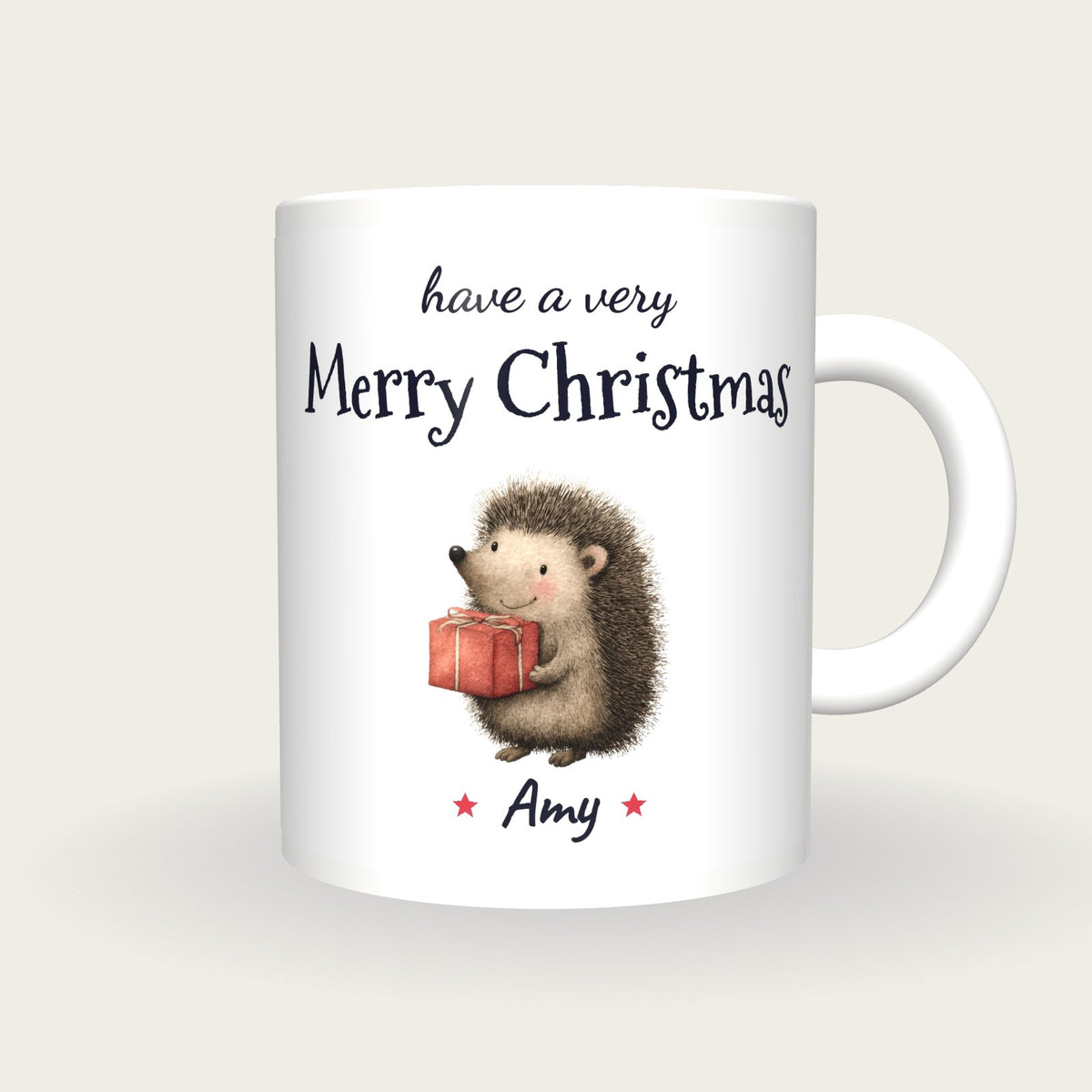 Personalised Christmas Hedgehog Mug, Merry Christmas, front