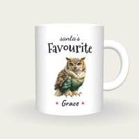 Personalised Christmas Jumper Owl Mug, Santa's Favourite, front
