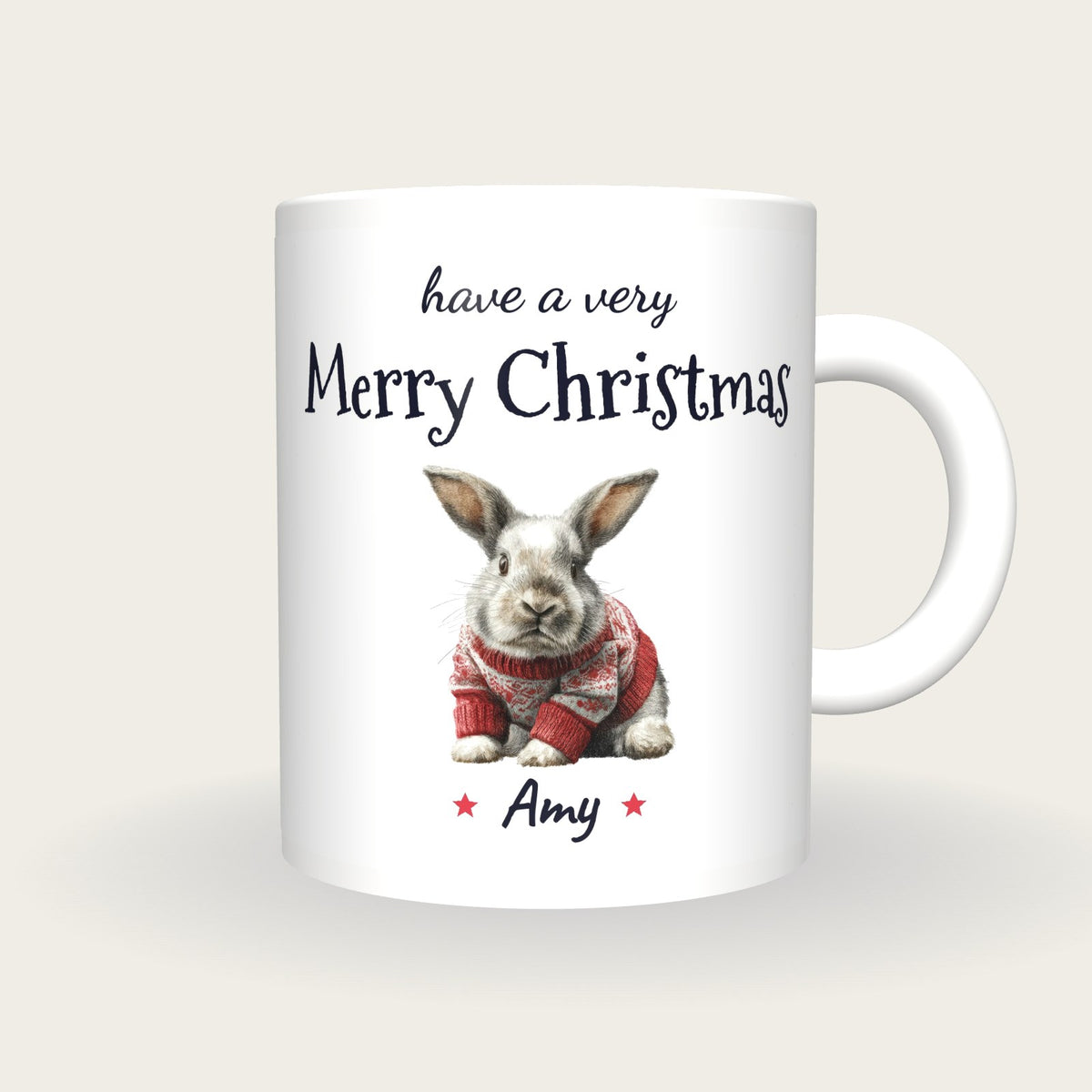 Personalised Christmas Jumper Rabbit Mug, Merry Christmas, front