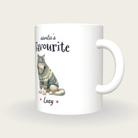 Personalised Christmas Jumper Wolf Mug, Santa's Favourite, three-quarter view