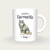 Personalised Christmas Jumper Wolf Mug, Santa's Favourite, front
