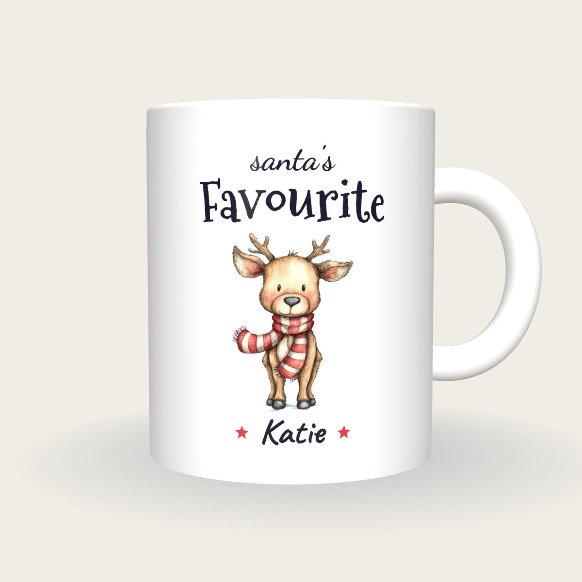 Personalised Christmas Reindeer Mug, Santa's Favourite, front