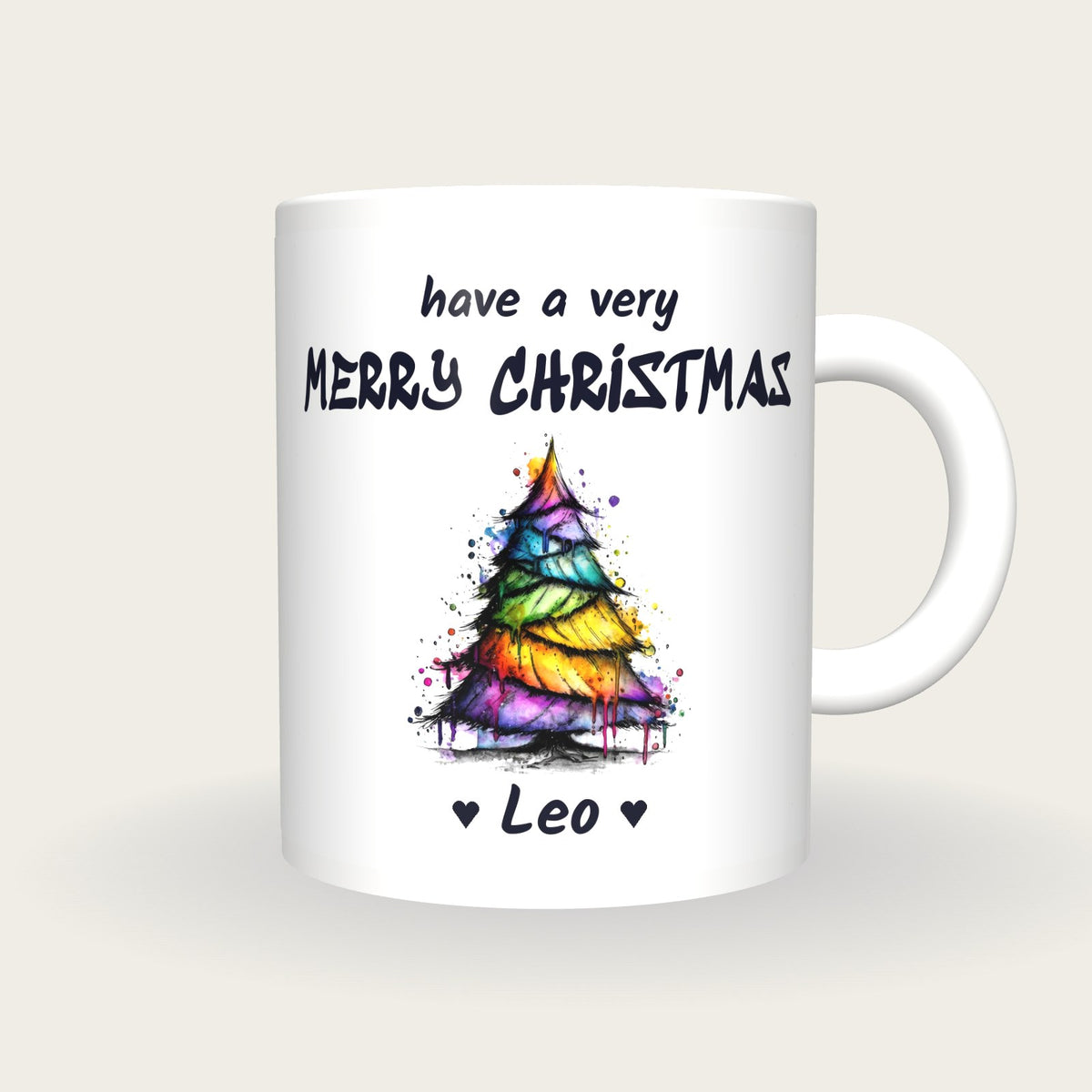 Personalised Christmas Tree Mug, Merry Christmas, front
