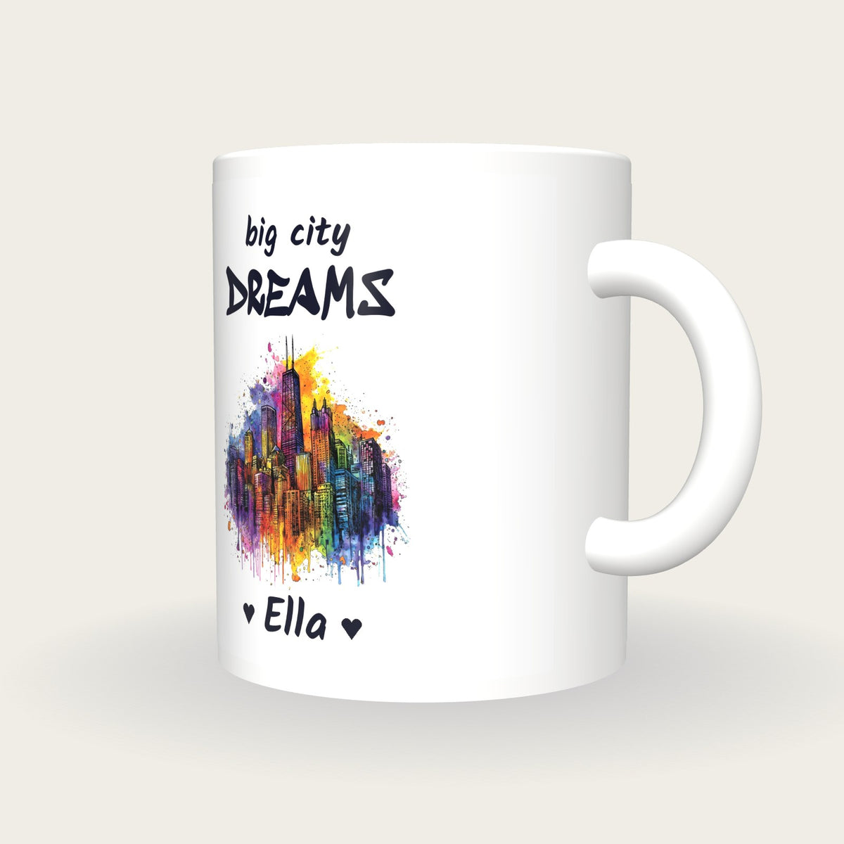 Personalised City Skyline Mug, Big City Dreams, three-quarter view
