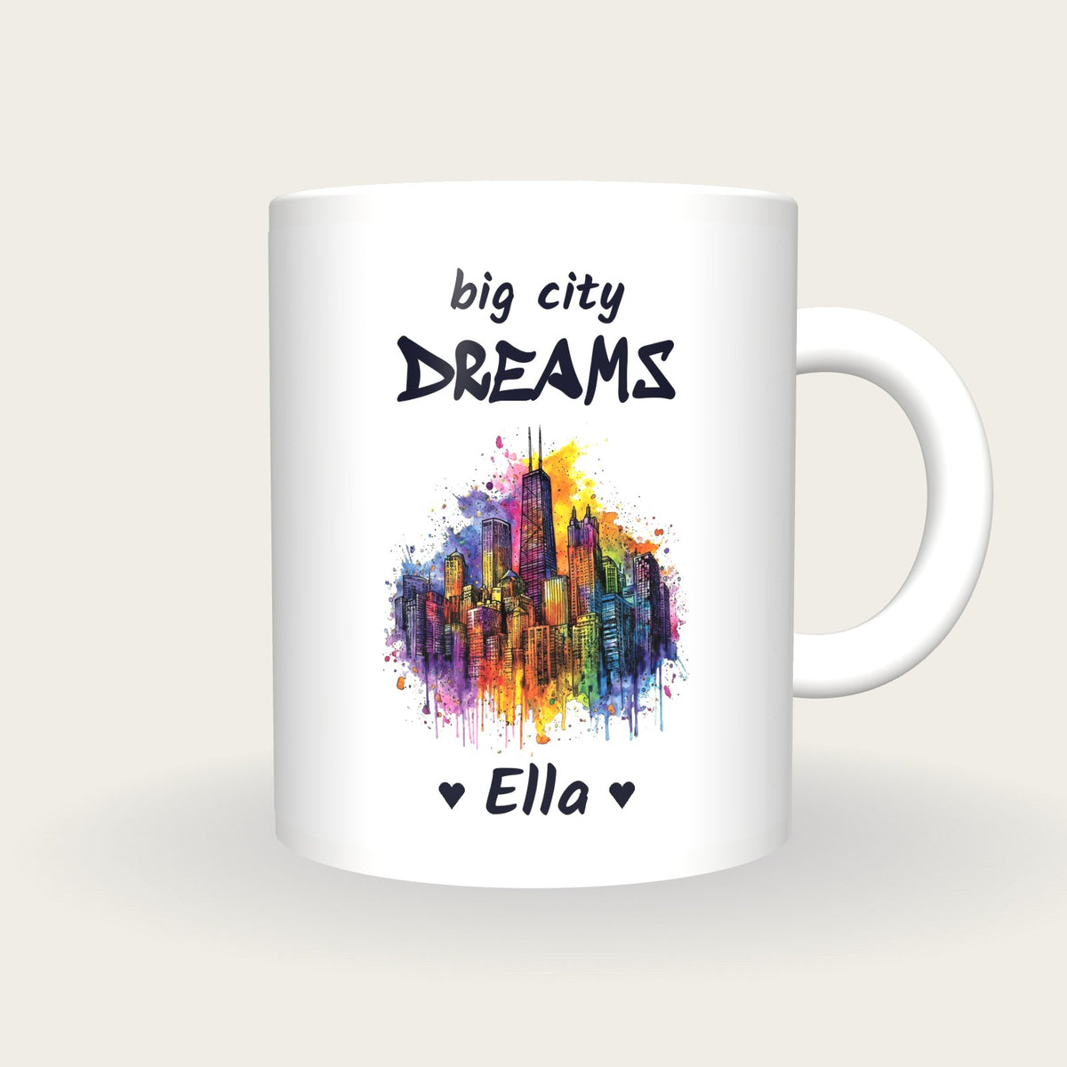 Personalised City Skyline Mug, Big City Dreams, front