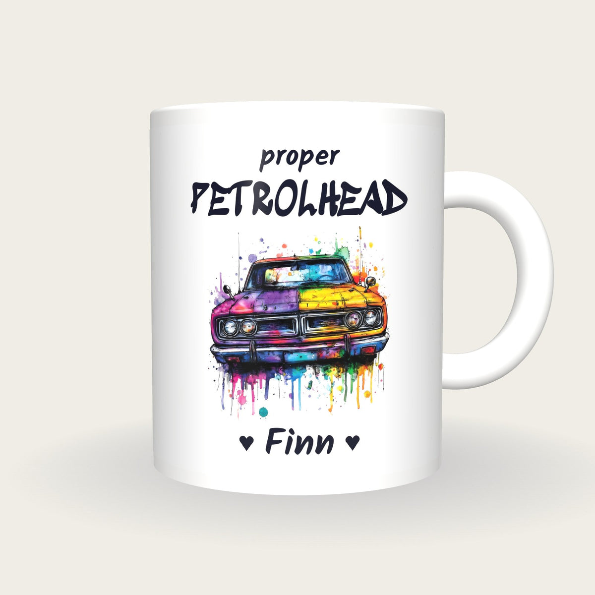 Personalised Classic Car Mug, Proper Petrolhead, front