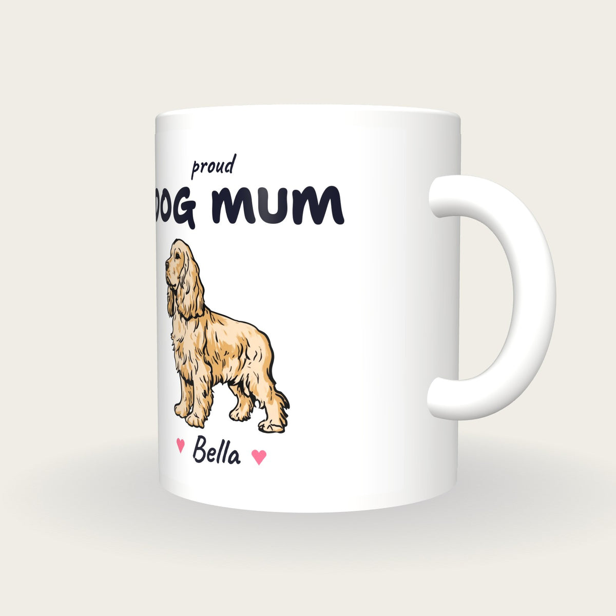 Personalised Cocker Spaniel Dog Mum Mug, three-quarter view